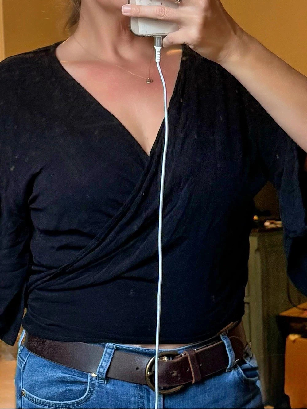 Final Touch Black Wrap Top Size Small